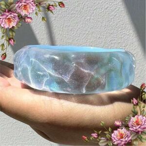 Baby blue Asymmetrical Textured Thick‎ Resin Bracelet